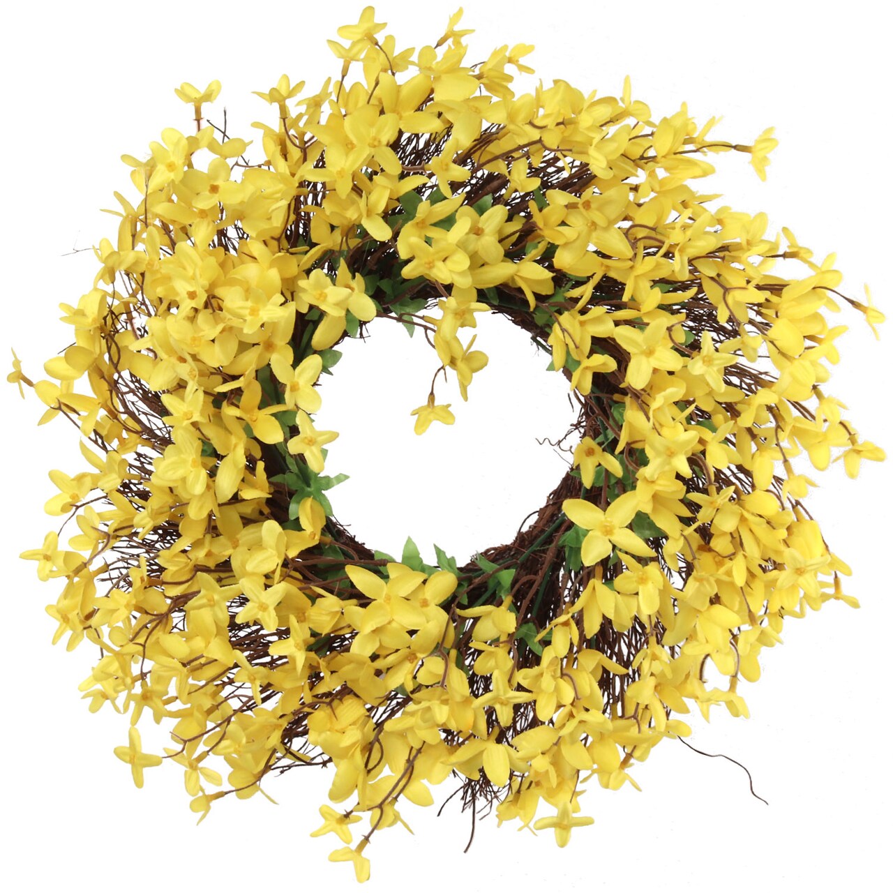 6" Sunny Yellow Forsythia Wreath - Realistic Silk Flowers & Grapevine Ring for Home & Event Decor by Floral Home®